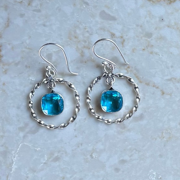 NWOT Sundance Crownlet Earrings Blue Topaz Sterling Silver